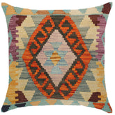 handmade Traditional Pillow Rust Blue Hand-Woven SQUARE 100% WOOL kilim throw pillow