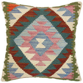 handmade Traditional Pillow Blue Green Hand-Woven SQUARE 100% WOOL kilim throw pillow