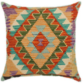 handmade Traditional Pillow Rust Blue Hand-Woven SQUARE 100% WOOL kilim throw pillow