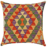 handmade Traditional Pillow Rust Gold Hand-Woven SQUARE 100% WOOL kilim throw pillow