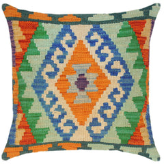 handmade Traditional Pillow Blue Rust Hand-Woven SQUARE 100% WOOL kilim throw pillow