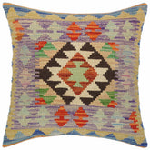 18x18 hand woven kilim throw pillow in gold, blue and rust - Southwestern Turkish Barton