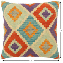 handmade Tribal Turkish Antique Beige Blue Hand-Woven SQUARE 100% WOOL pillow