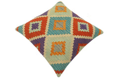 handmade Tribal Turkish Antique Beige Blue Hand-Woven SQUARE 100% WOOL pillow