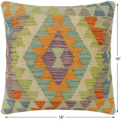 handmade Tribal Turkish Antique Rust Blue Hand-Woven SQUARE 100% WOOL pillow