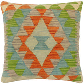 handmade Tribal Turkish Antique Rust Blue Hand-Woven SQUARE 100% WOOL pillow
