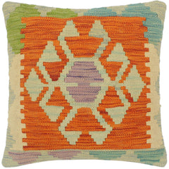 handmade Tribal Turkish Antique Rust Blue Hand-Woven SQUARE 100% WOOL pillow