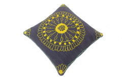 handmade Pillow Blue Yellow Hand-Woven SQUARE 100% Wool Suzani Throw Pillow