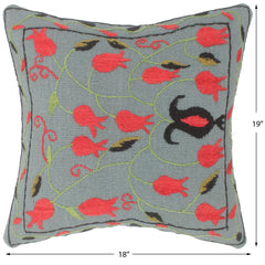handmade Pillow Gray Red Hand-Woven SQUARE 100% Wool Suzani Throw Pillow