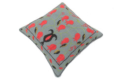 handmade Pillow Gray Red Hand-Woven SQUARE 100% Wool Suzani Throw Pillow
