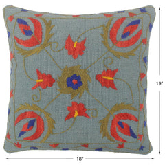handmade Pillow Blue Red Hand-Woven SQUARE 100% Wool Suzani Throw Pillow