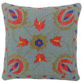 handmade Pillow Blue Red Hand-Woven SQUARE 100% Wool Suzani Throw Pillow