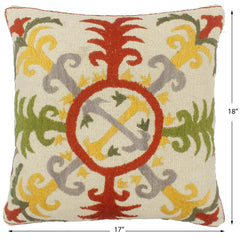 handmade Pillow Beige Rust Hand-Woven SQUARE 100% Wool Suzani Throw Pillow