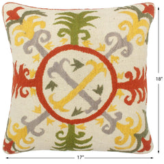 handmade Pillow Beige Rust Hand-Woven SQUARE 100% Wool Suzani Throw Pillow