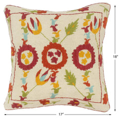 handmade Pillow Beige Rust Hand-Woven SQUARE 100% Wool Suzani Throw Pillow