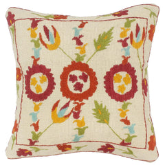 handmade Pillow Beige Rust Hand-Woven SQUARE 100% Wool Suzani Throw Pillow