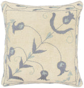 handmade Pillow Beige Blue Hand-Woven SQUARE 100% Wool Suzani Throw Pillow