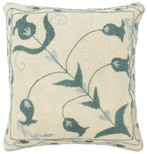 handmade Pillow Beige Green Hand-Woven SQUARE 100% Wool Suzani Throw Pillow