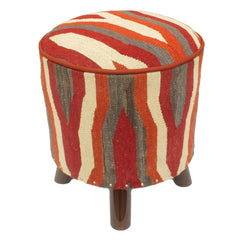 handmade Modern Ottoman Rust Red Hand-made ROUND Vegetable dyed wool and wood