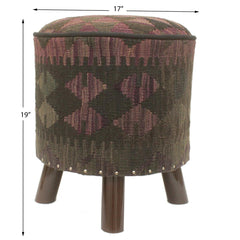 handmade Traditional Ottoman Black Purple Hand-made ROUND Vegetable dyed wool and wood