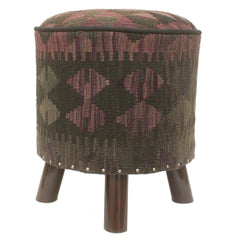 handmade Traditional Ottoman Black Purple Hand-made ROUND Vegetable dyed wool and wood 17 x 17 x 19