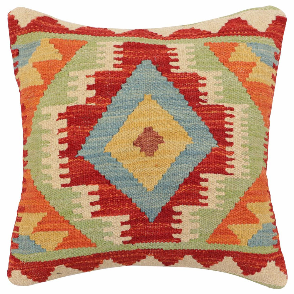handmade Traditional Pillow Rust Blue Hand-Woven SQUARE 100% WOOL Hand woven turkish pillow 2 x 2