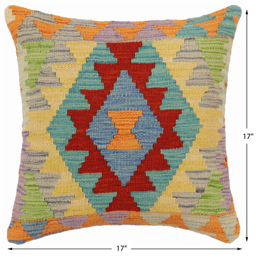 handmade Traditional Pillow Rust Blue Hand-Woven SQUARE 100% WOOL Hand woven turkish pillow 2 x 2