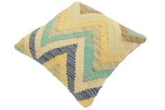 handmade Modern Pillow Blue Beige Hand-Woven SQUARE 100% WOOL Hand woven turkish pillow 2 x 2