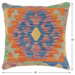 handmade Traditional Pillow Blue Orange Hand-Woven SQUARE 100% WOOL Hand woven turkish pillow2 x 2