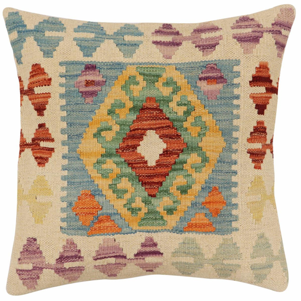 handmade Traditional Pillow Blue Rust Hand-Woven SQUARE 100% WOOL Hand woven turkish pillow2 x 2