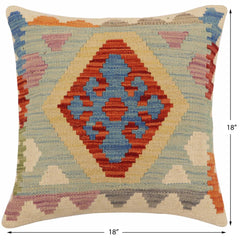 handmade Traditional Pillow Rust Blue Hand-Woven SQUARE 100% WOOL Hand woven turkish pillow2 x 2