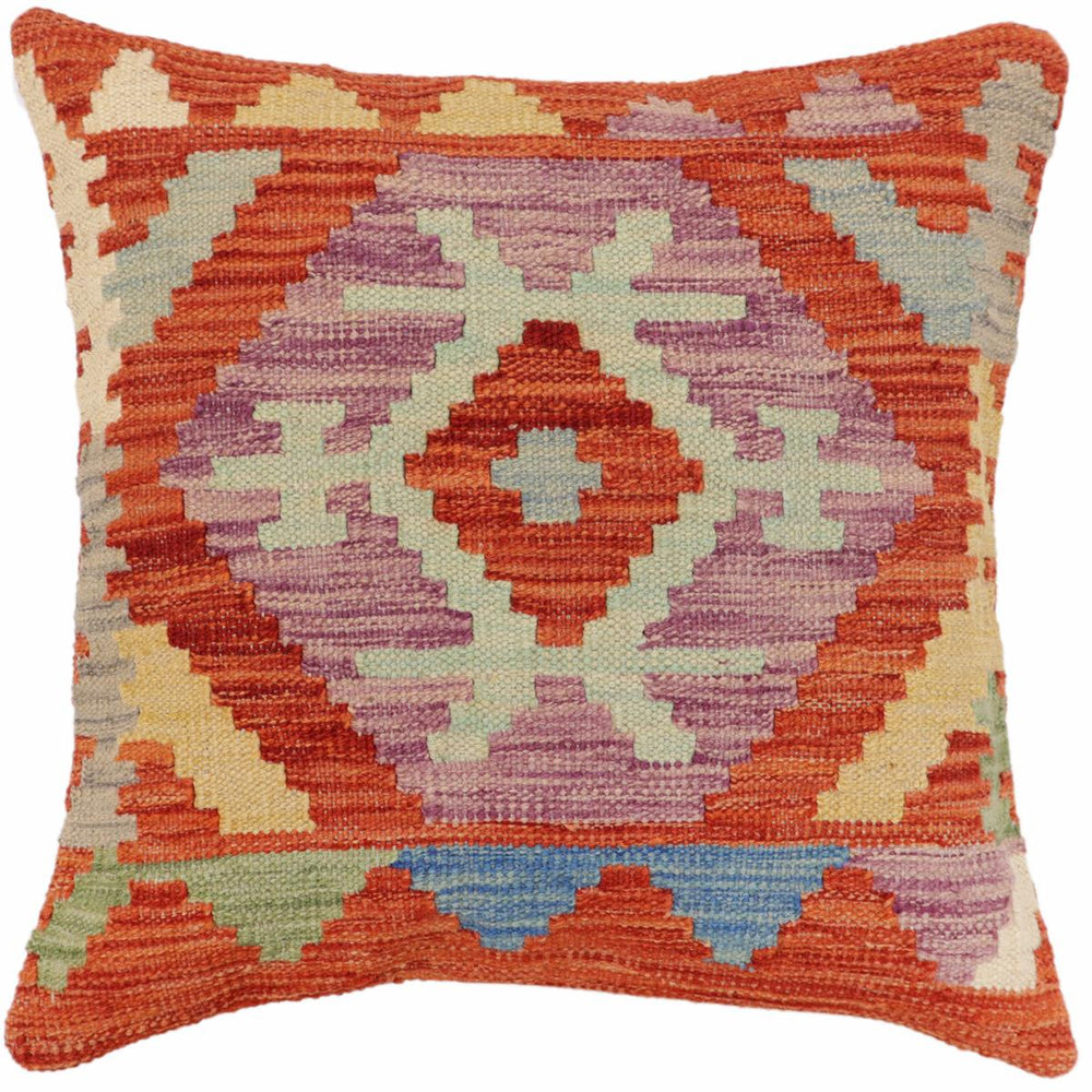 handmade Traditional Pillow Rust Blue Hand-Woven SQUARE 100% WOOL Hand woven turkish pillow2 x 2