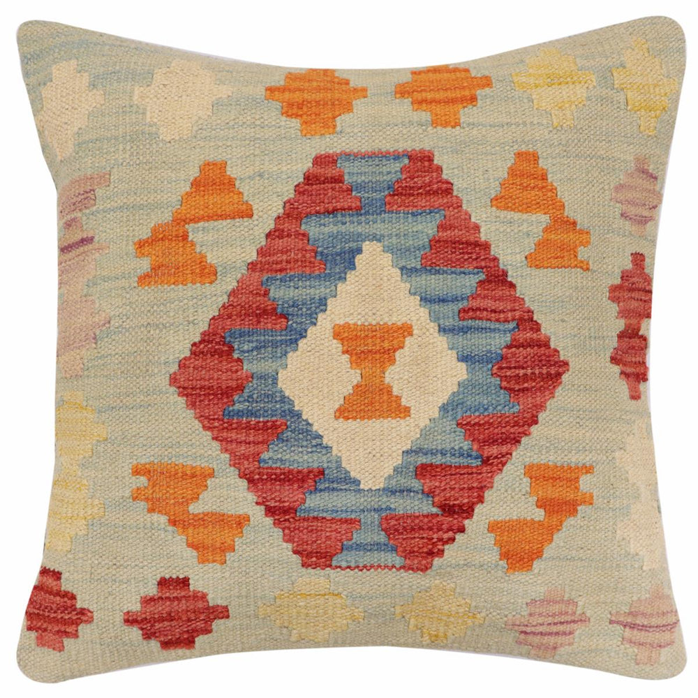 handmade Traditional Pillow Blue Red Hand-Woven SQUARE 100% WOOL Hand woven turkish pillow 2 x 2