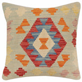 handmade Traditional Pillow Blue Red Hand-Woven SQUARE 100% WOOL Hand woven turkish pillow 2 x 2