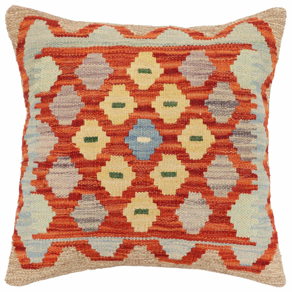 handmade Traditional Pillow Rust Blue Hand-Woven SQUARE 100% WOOL Hand woven turkish pillow2 x 2