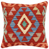 handmade Traditional Pillow Rust Blue Hand-Woven SQUARE 100% WOOL Hand woven turkish pillow2 x 2