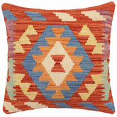 handmade Traditional Pillow Rust Blue Hand-Woven SQUARE 100% WOOL Hand woven turkish pillow2 x 2