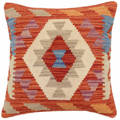 handmade Traditional Pillow Rust Blue Hand-Woven SQUARE 100% WOOL Hand woven turkish pillow2 x 2