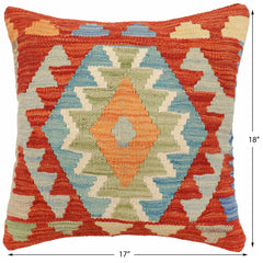 handmade Traditional Pillow Rust Blue Hand-Woven SQUARE 100% WOOL Hand woven turkish pillow 2 x 2