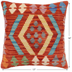 handmade Traditional Pillow Rust Blue Hand-Woven SQUARE 100% WOOL Hand woven turkish pillow 2 x 2