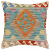 handmade Traditional Pillow Blue Rust Hand-Woven SQUARE 100% WOOL Hand woven turkish pillow2 x 2