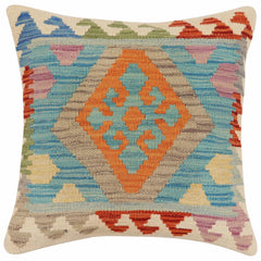 handmade Traditional Pillow Blue Rust Hand-Woven SQUARE 100% WOOL Hand woven turkish pillow2 x 2