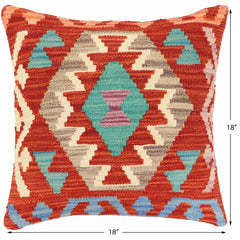 handmade Traditional Pillow Rust Blue Hand-Woven SQUARE 100% WOOL Hand woven turkish pillow2 x 2