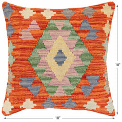 handmade Traditional Pillow Rust Blue Hand-Woven SQUARE 100% WOOL Hand woven turkish pillow2 x 2