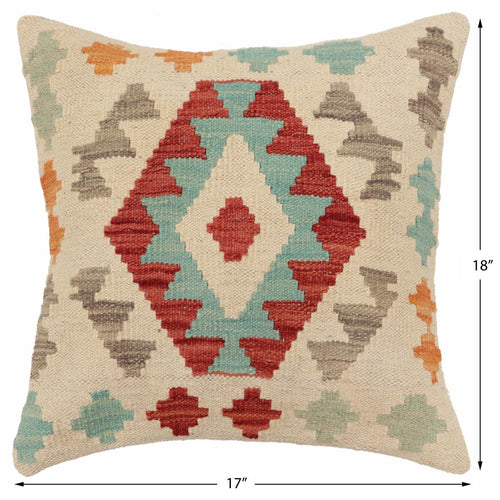handmade Traditional Pillow Beige Red Hand-Woven SQUARE 100% WOOL Hand woven turkish pillow 2 x 2