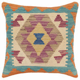 handmade Traditional Pillow Blue Orange Hand-Woven SQUARE 100% WOOL Hand woven turkish pillow2 x 2