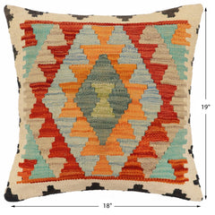 handmade Traditional Pillow Rust Blue Hand-Woven SQUARE 100% WOOL Hand woven turkish pillow 2 x 2