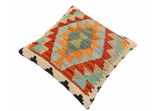 handmade Traditional Pillow Rust Blue Hand-Woven SQUARE 100% WOOL Hand woven turkish pillow 2 x 2