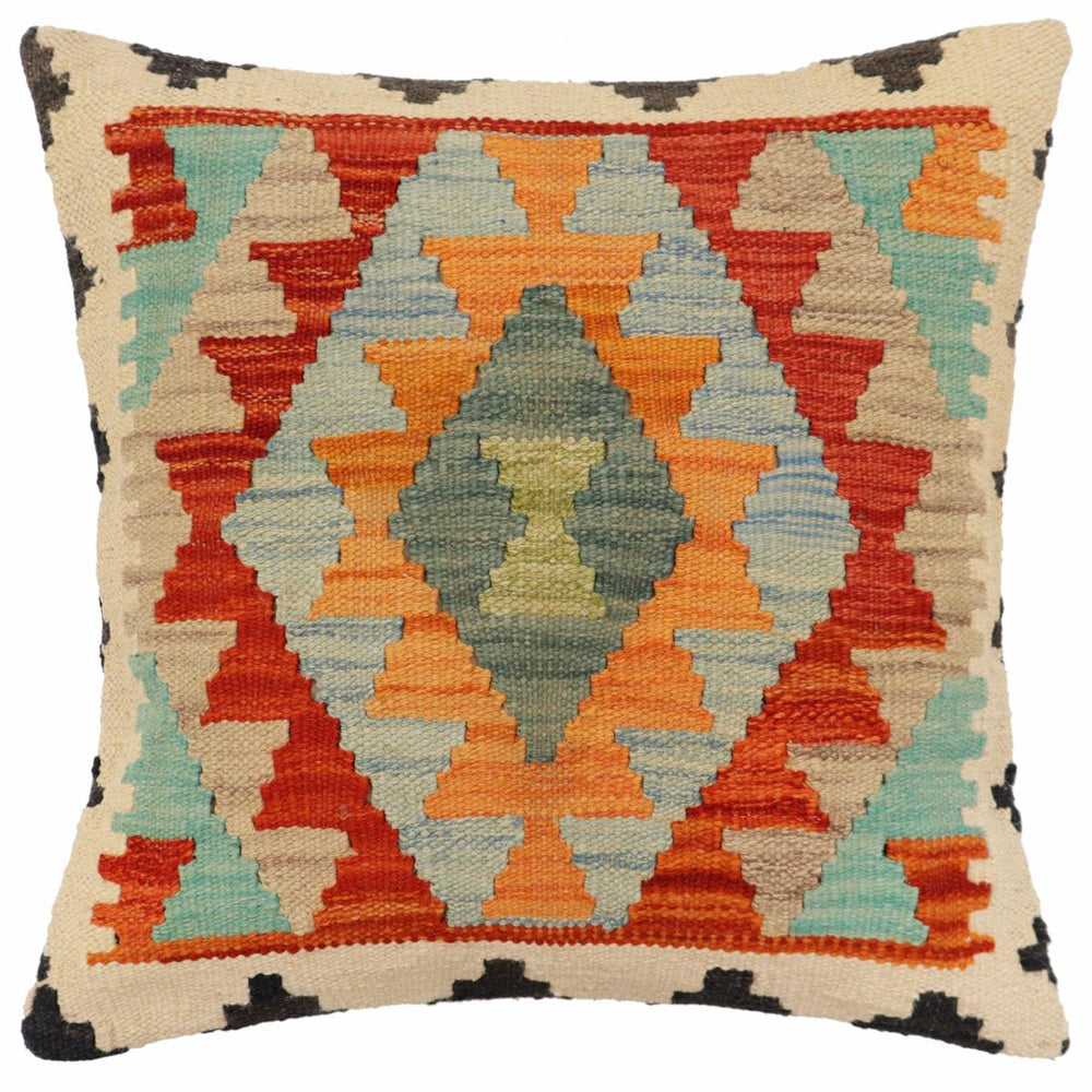 handmade Traditional Pillow Rust Blue Hand-Woven SQUARE 100% WOOL Hand woven turkish pillow 2 x 2