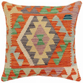 handmade Traditional Pillow Rust Blue Hand-Woven SQUARE 100% WOOL Hand woven turkish pillow2 x 2